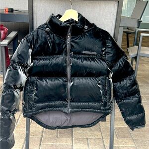 Saint Art NY Womens Black  Glossy Puffer Down Lightweight Jacket Hooded Size XS